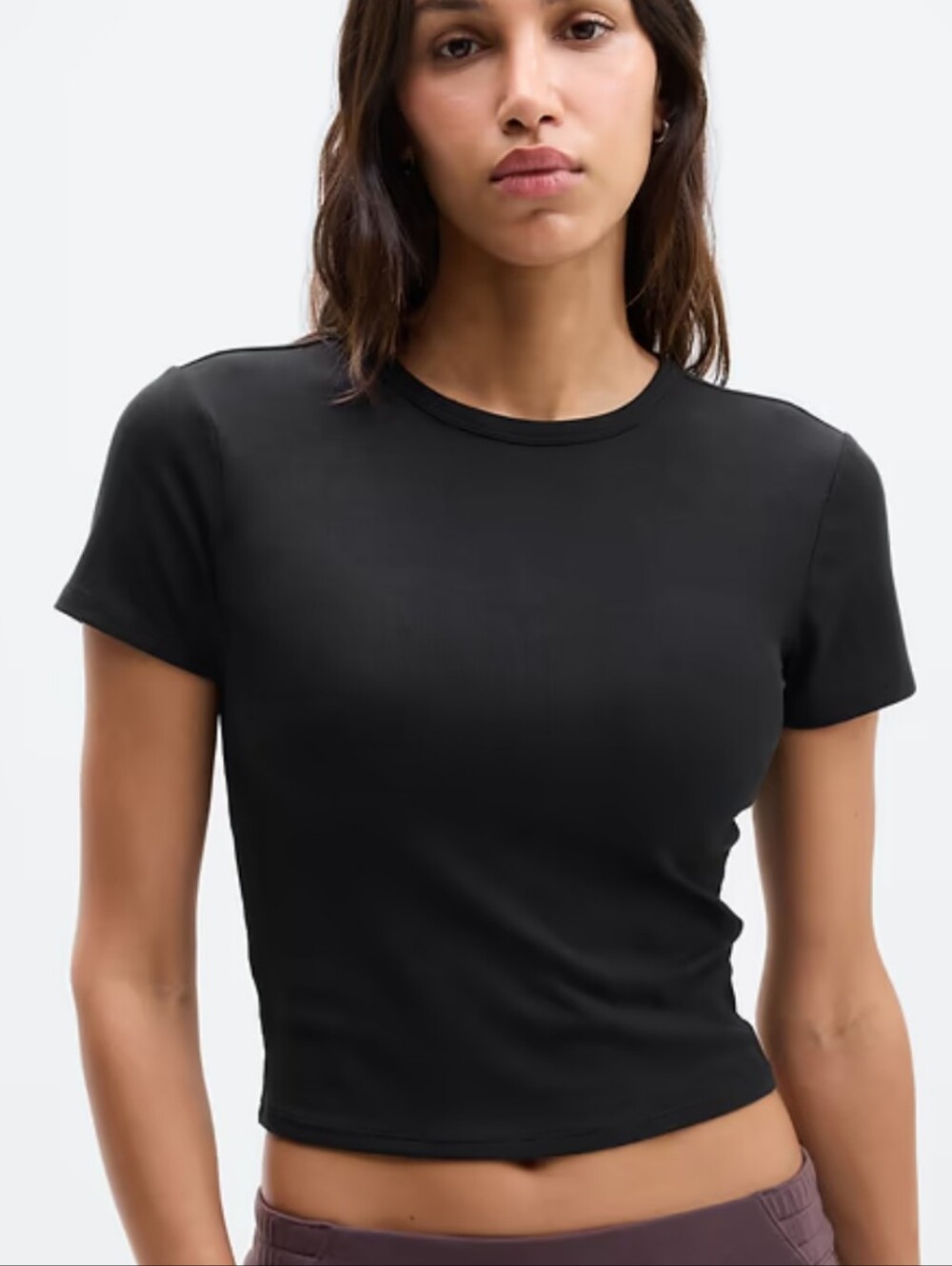 Like New Athleta Signature Rib Crop Tee, Black, Size large
